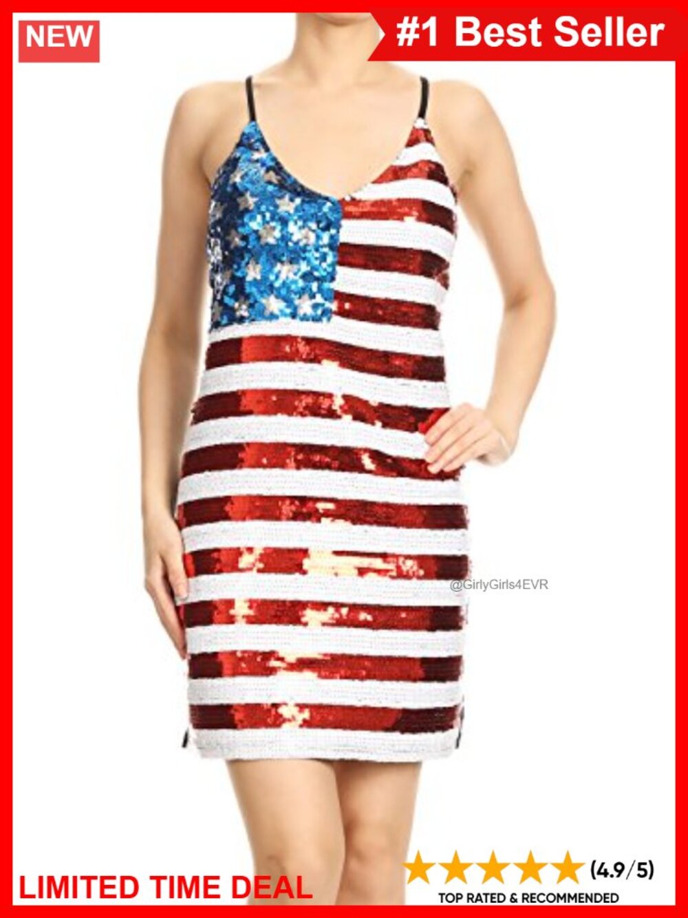 Patriotic Sequin Spaghetti Strap Mini Bodycon Dress